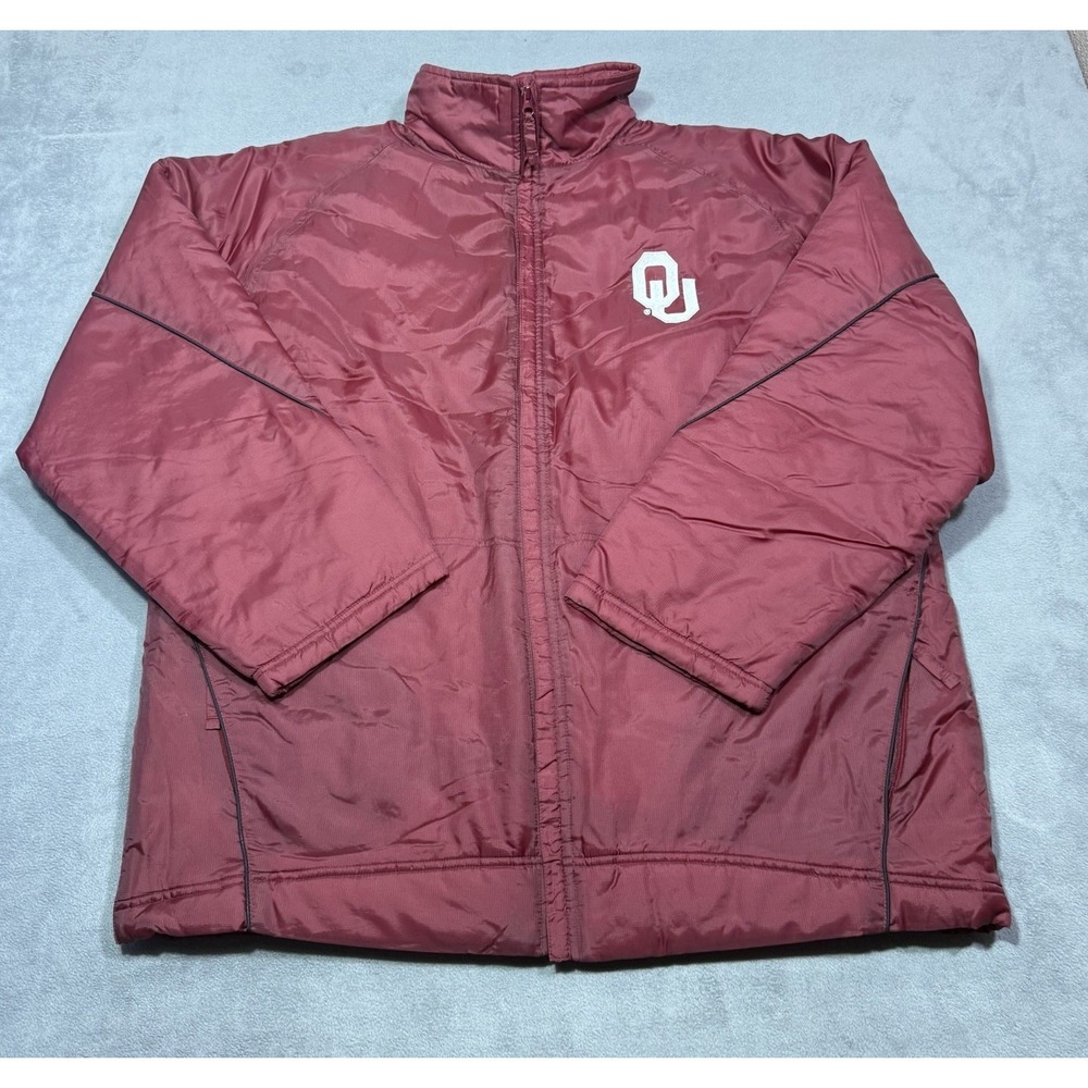 VINTAGE Oklahoma Sooners Genuine Stuff Puffer Jacket Mens XL Collegiate Crimson